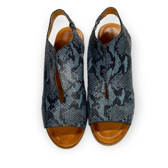 Lucky Brand Rhazy Blue Snake Skin Print Slingback Sandals Heels Size 6.5 - Picture 2 of 11